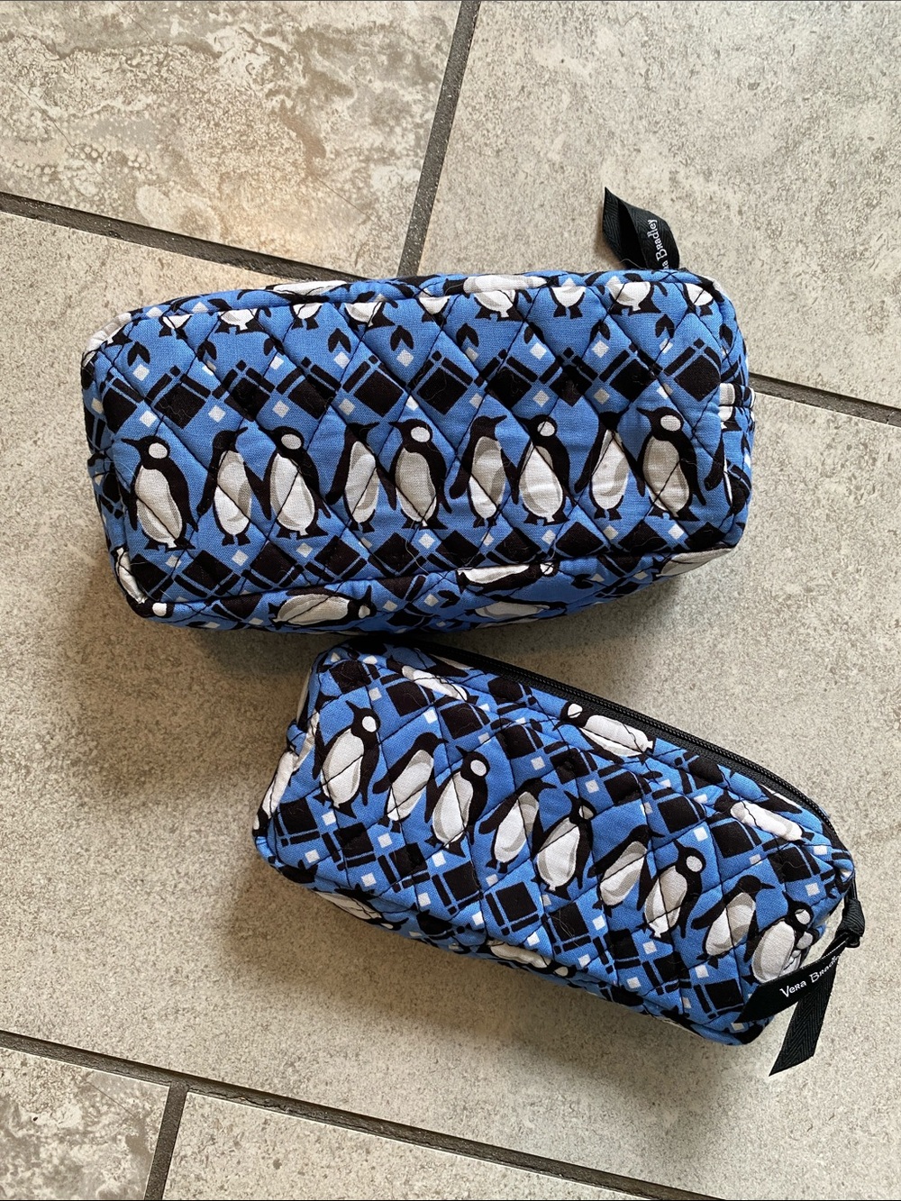 Vera Bradley Blue Penguin Intarsia Quilted Cosmetic Pouch Set of 2